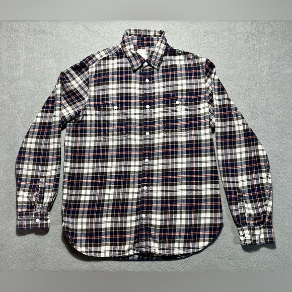 Gap Men’s Flannel Shirt Large Red Gray Plaid Button Up Cotton Long Sleeve Casual - Picture 1 of 5